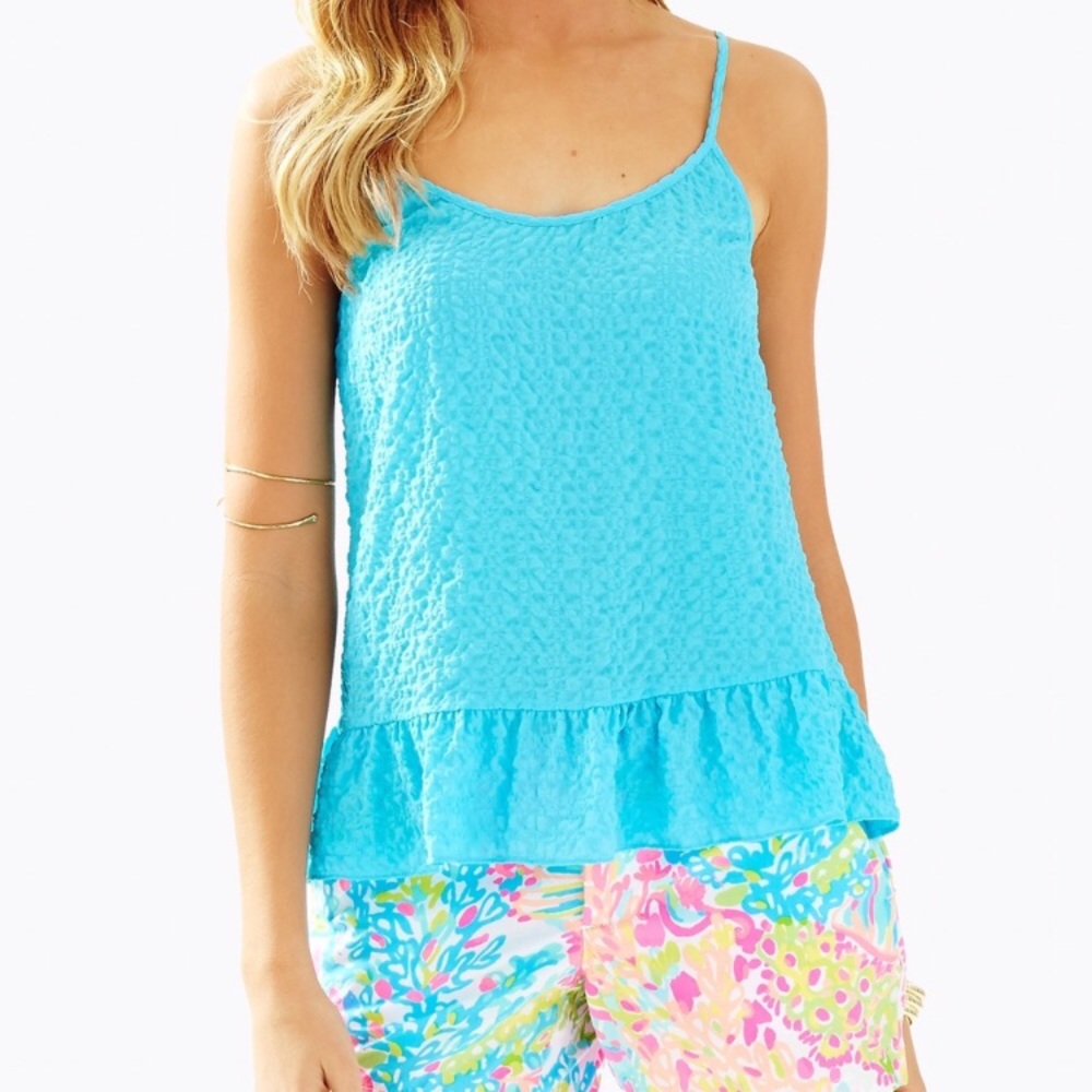 Lilly Pulitzer pool house blue ruffle bottom tank